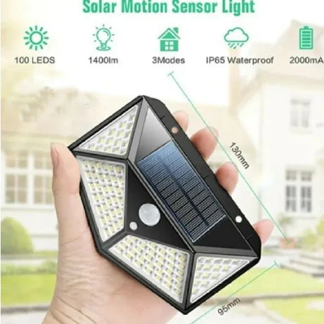100 LED Solar Motion Sensor Wall Light – Waterproof Outdoor Security Lamp